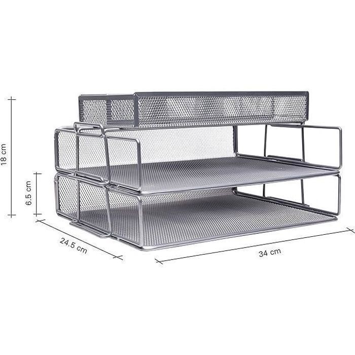 Organisateur De Bureau - EXERZ - 2 Couches - Maille Métallique - Argent - Support De Mémo