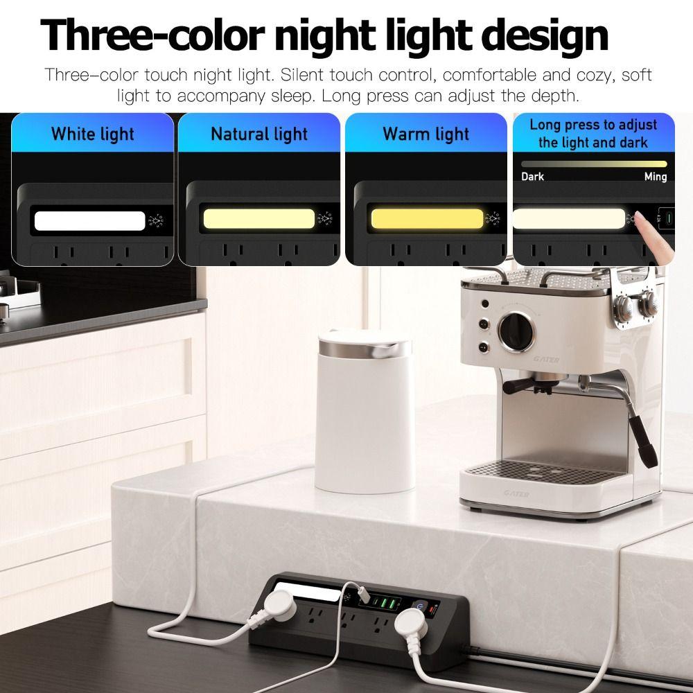 Touch Activated Desktop Charging Strip 3 Color Triangular Power Strip  Nightstands