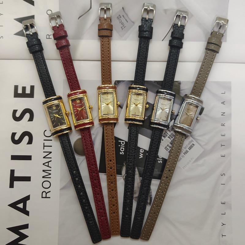 New Women Watch H Rectangular Dial Luxury Gift Wristwatch Fashion Leather Strap Lock Shaped Watch