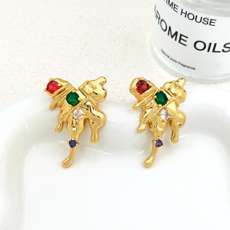 

French Retro Butterfly Shape Micro-Inlaid Zircon Stud Earrings For Women золотой