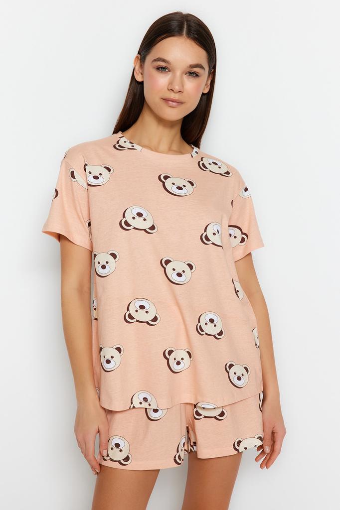 Conjunto de pijama feminino estilo homewear com renda rosa e babados detalhado