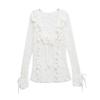 Women's Spring Clothing Romantic Style Bows Lace-up Long Sleeve V-neck Lace Laminated Decoration Tops 4813319