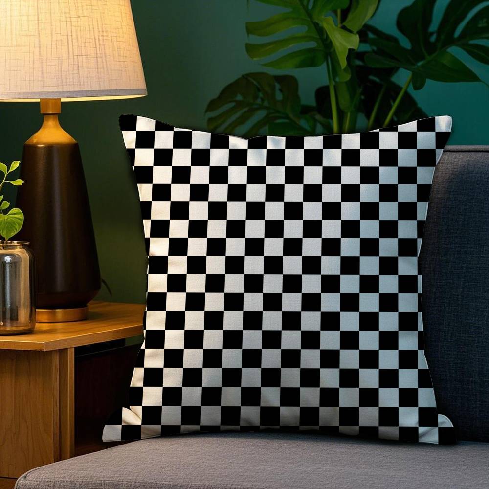 Black White Checkerboard Pillow Case Plush Fabric Soft Double Sided Print Sofa Cushion Cover Throw Pillow Covers