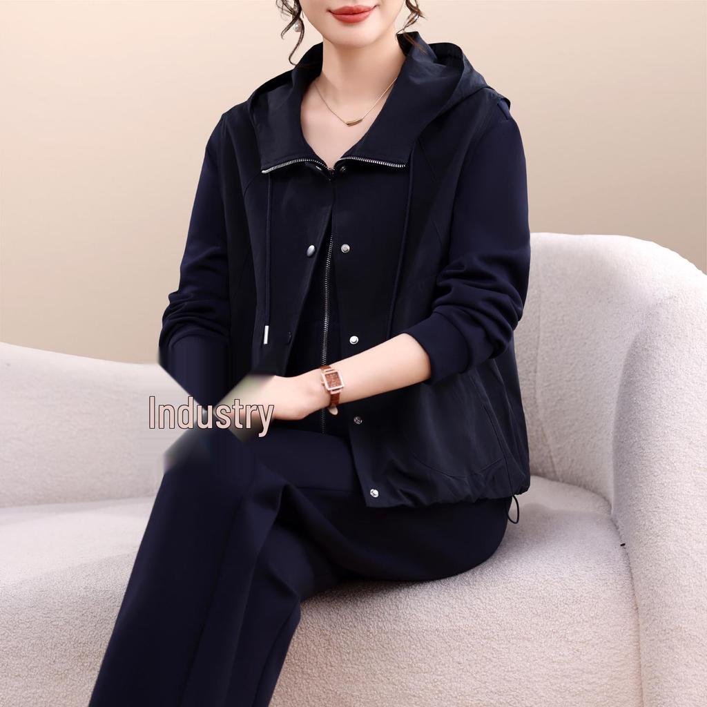 Autumn 2026 Women's Casual Three-Piece Set: Hooded Sweatshirt, Vest, and Pants.