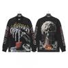 Unisex Vintage Skull Print Washed Cotton Long Sleeve Hoodie Streetwear Loose Fit