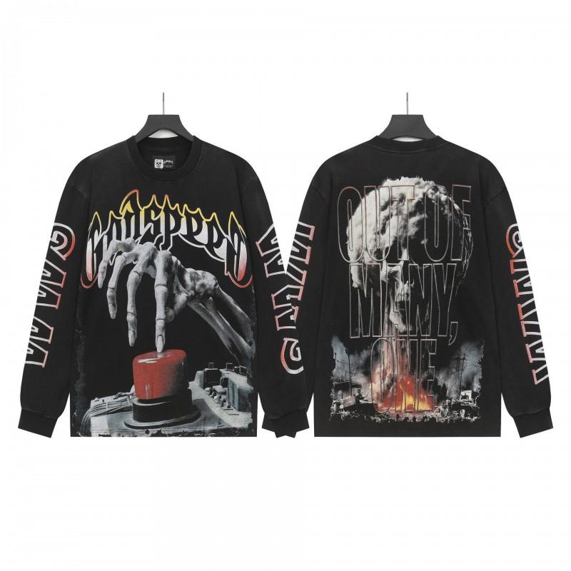 Unisex Vintage Skull Print Washed Cotton Long Sleeve Hoodie Streetwear Loose Fit
