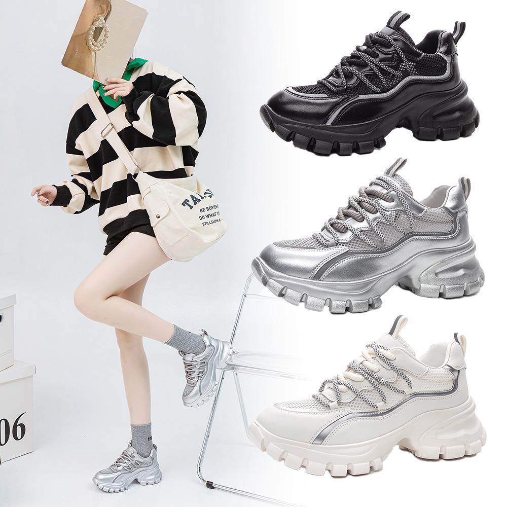 Moon Falling Pedestrian 2025 Leather Little White Shoes Women's Platform Dad Shoes Women's Sports Fashion Casual Net Shoes Women's Comfort