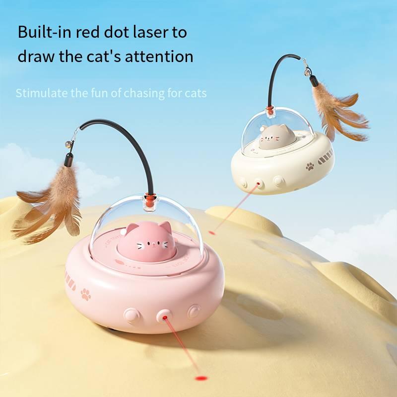 Intelligent automatic cat-ting toy for self-relaxation and entertainment. Electrically activated cat toy with cat hair. Cat feather stick.