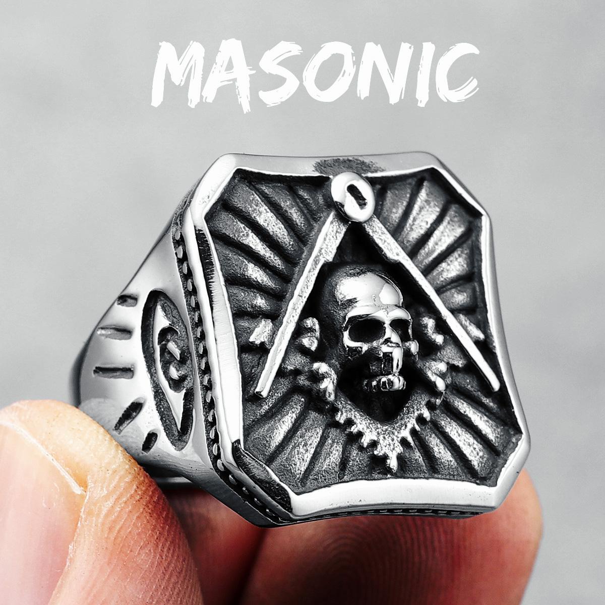 

Кольцо с масонским черепом из нержавеющей стали 316L для мужчин, глаз истины, масонский камень для всадника, ювелирные изделия для парня, лучший подарок 13
