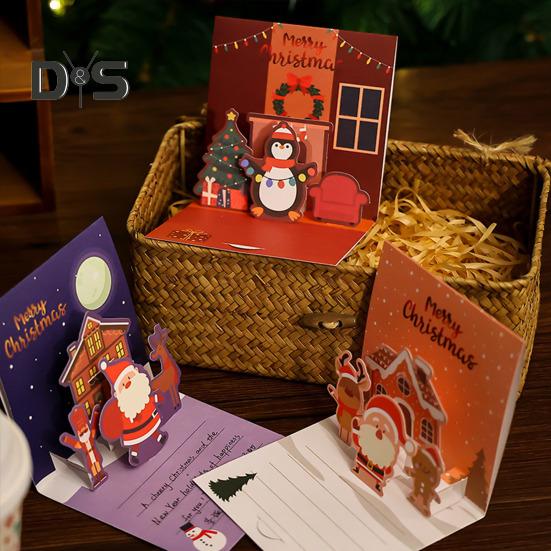 Julhälsningskort 3D Pop Up Julhälsningskort Jultomte gratulationskort med kuvert Nyårspresent till familjens vänner