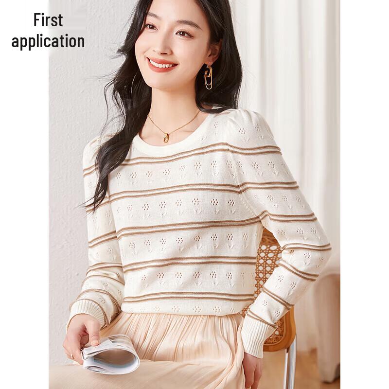 Chushen Women's Hollow-Out Stripe Knit Top