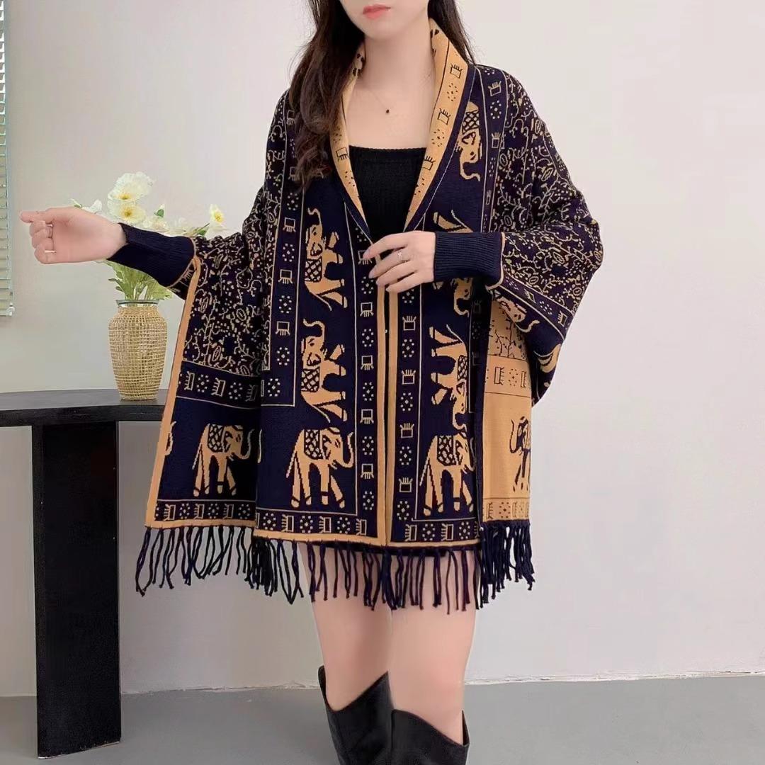 

Шарф Двусторонняя шаль Накидка Утолщенный кашемир Теплый Фото с рукавами Слоненок с бахромой Снаружи Above 175cm темно-синий