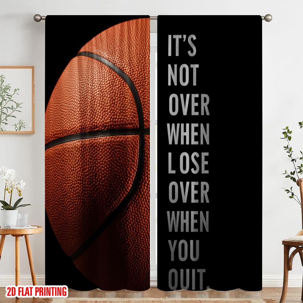 2pcs 2D flat printing Drapes Basketball Motivational Quote Fabric Without Electricity Family Party Use for General Festive and