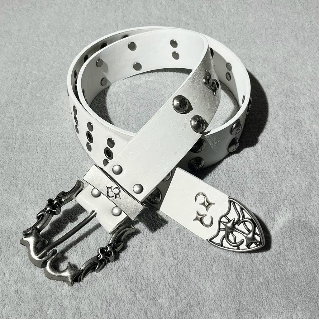 Vintage Studded Buckle Belts Punk Dark Rivet Carved Metal Buckle Belt for Women Men Fashion Waistband Jeans Dress Accessories