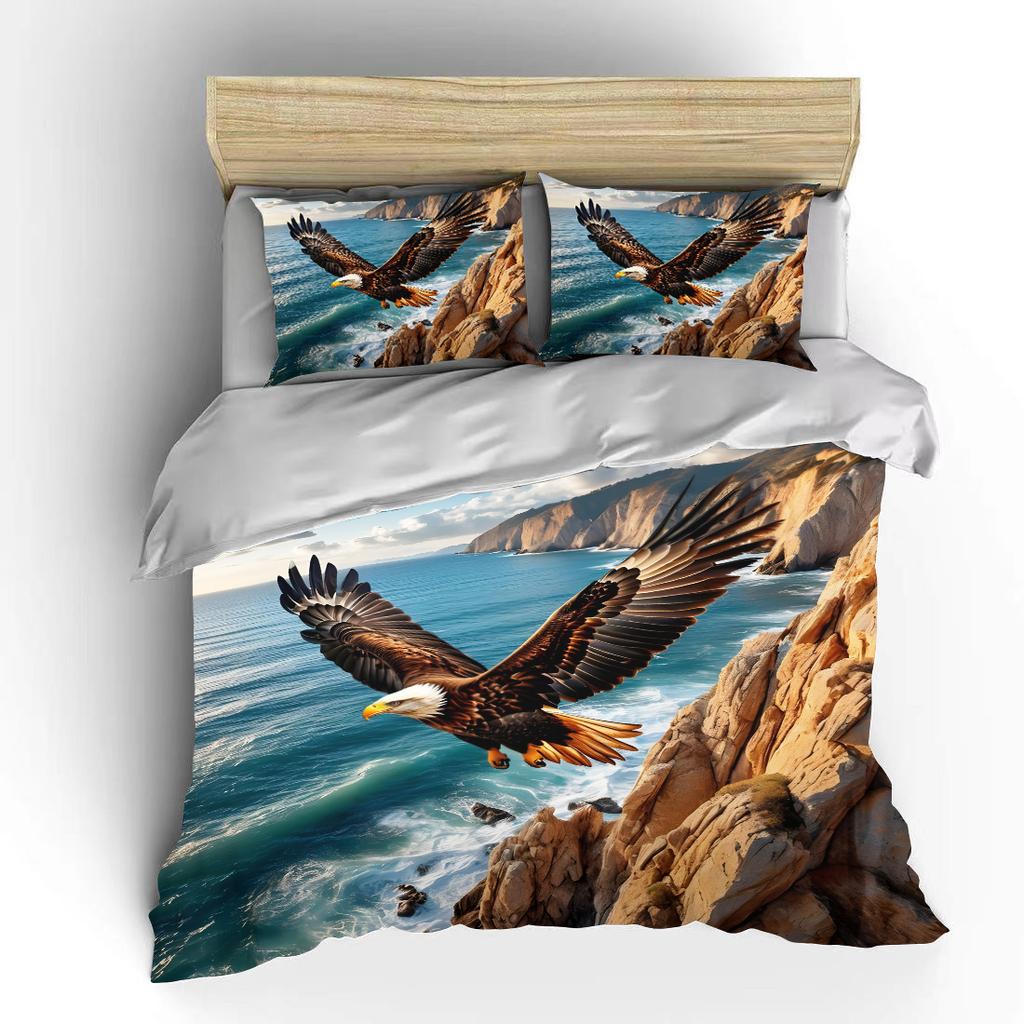 Eagle Soaring Above Coastal Cliffs Bedding Set For Kids Luxury Gift 3Pcs Digital Print Comforter Set Soft Comfortable Breathable