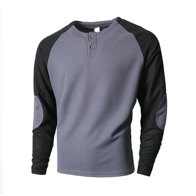 Outdoor Casual Breathable Long-sleeved Spring and Autumn Men's Tops Raglan Splicing Round Neck Waffle Guard