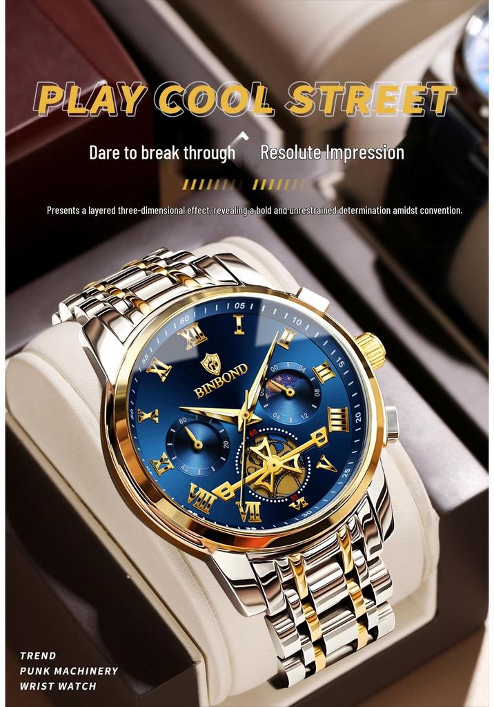 Binbang Luminous Skeleton Waterproof Quartz Men's Watch