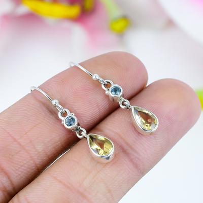Natural Citrine,Topaz Gemstone 925 Solid Sterling Silver Gift Earring 1.5" u1L46