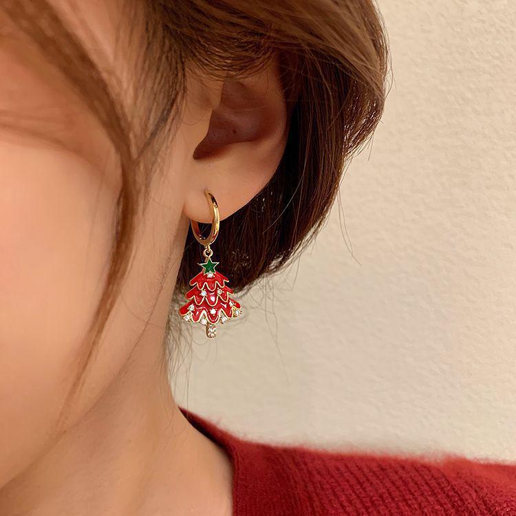 Rotatable Christmas Tree Zircon Stud Earrings, Sterling Silver, Light Luxury Design for Women