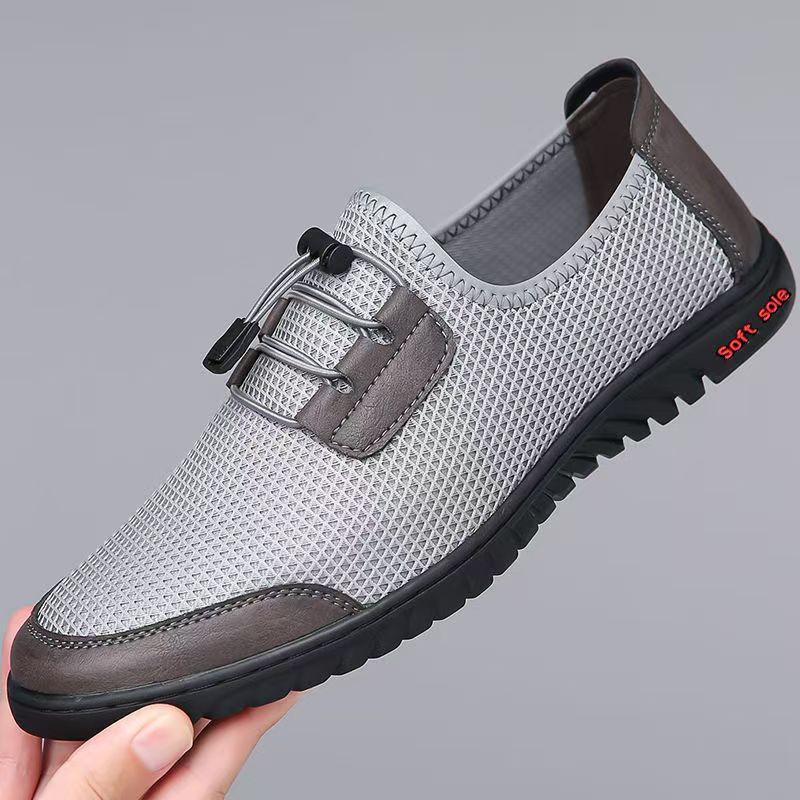 Summer new men's fly-woven mesh breathable casual shoes black flat-bottomed lightweight men's shoes
