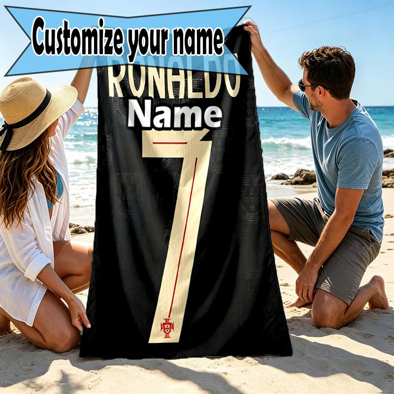 Custom Name Personalized Cristiano Ronaldo Print Beach Towel, for Trip Camping Beach Party Home Decor, Birthday Gift for Family & Friends