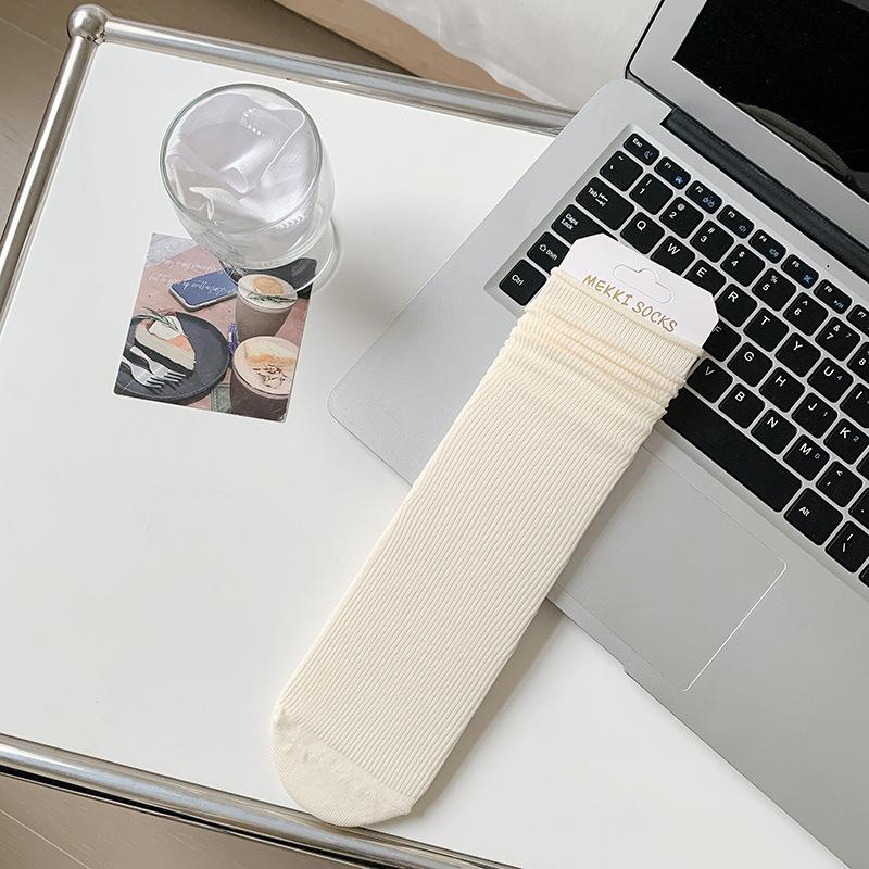 Women's Summer Thin Pure Color Ice Silk Breathable Long Tube Pile Socks