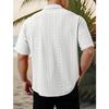 Men Notch Collar Short Sleeve Shirt Hollow Eyelet Jacquard Textured Full Button Loose Vacation Breathable Casual Blouse