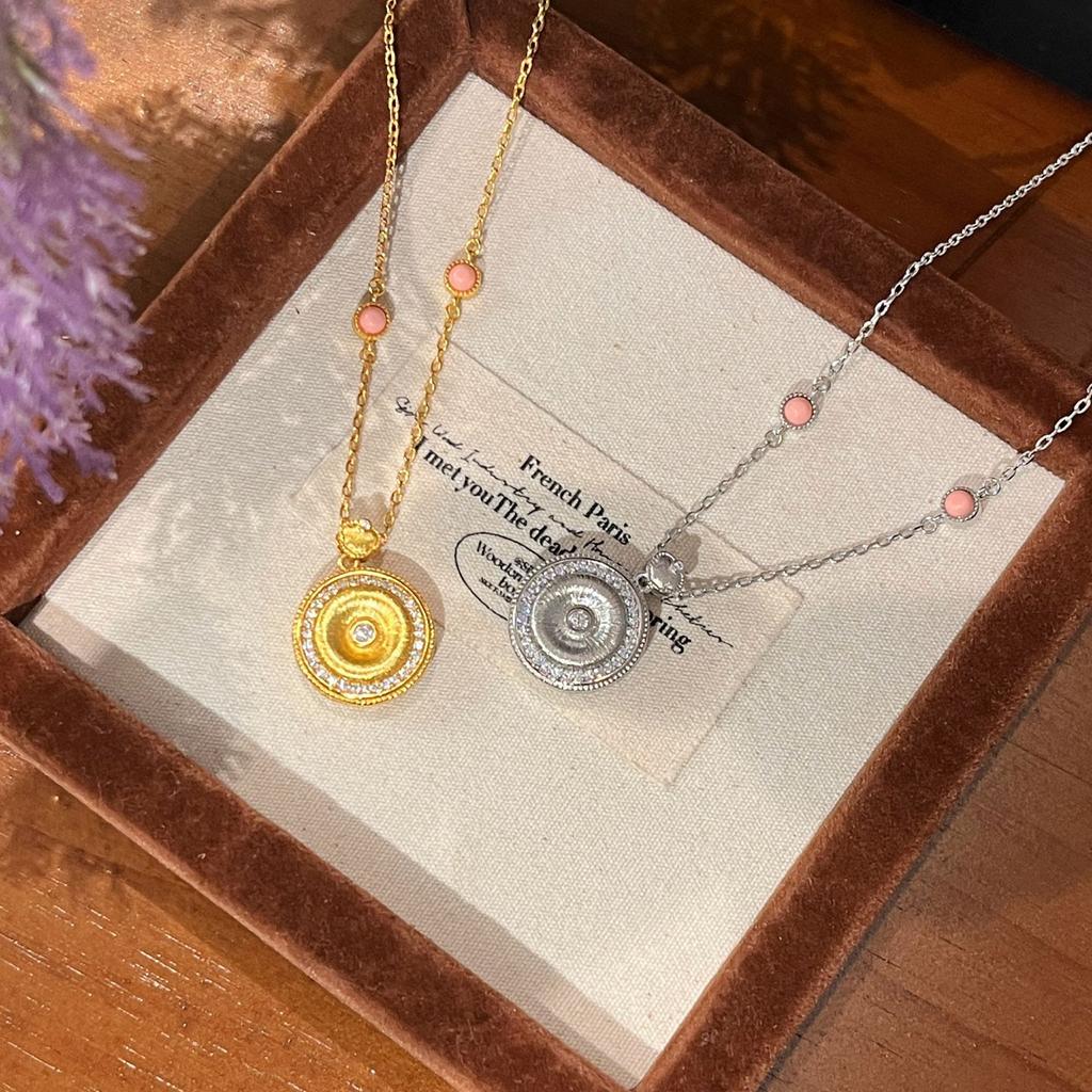 Full Diamond Brushed Ruyi Donut Necklace Double Sided Pull Premium Light Luxury Design Collarbone Chain