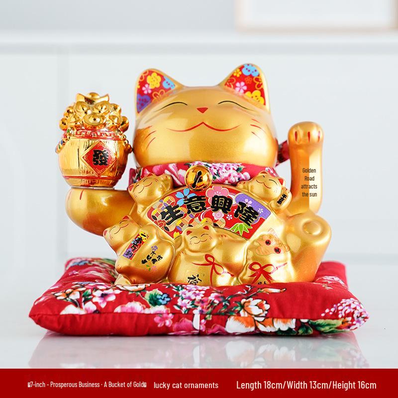 Electric Waving Lucky Cat Ceramic Ornament for Home, Living Room, Shop, or Cashier Desk.