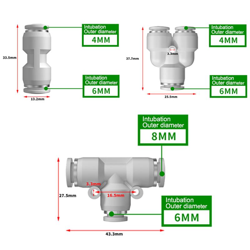 Pneumatikkomponenten - Gasrohr-Schnellverbinder - Schwarz PG/PW/PEG8-6/10-6 T-Stück T-förmige Gasrohrkupplung