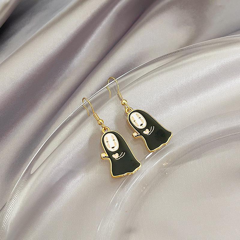 Spirited Away No-Face Sea Urchin Earrings - Halloween Drip Oil Alloy Design