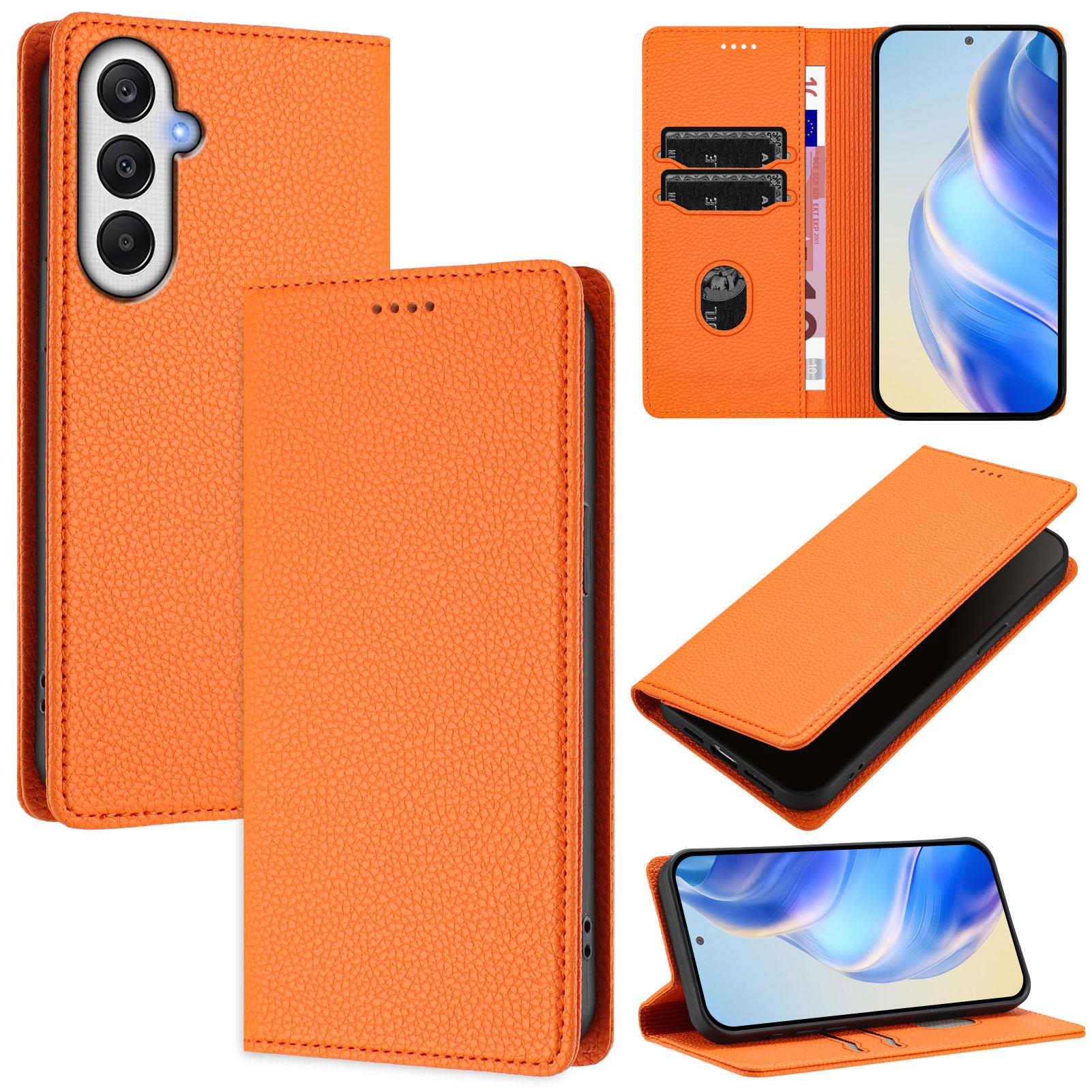 

For Samsung Galaxy S24 FE Wallet Case RFID Blocking Litchi Texture Leather Mobile Cover Orange