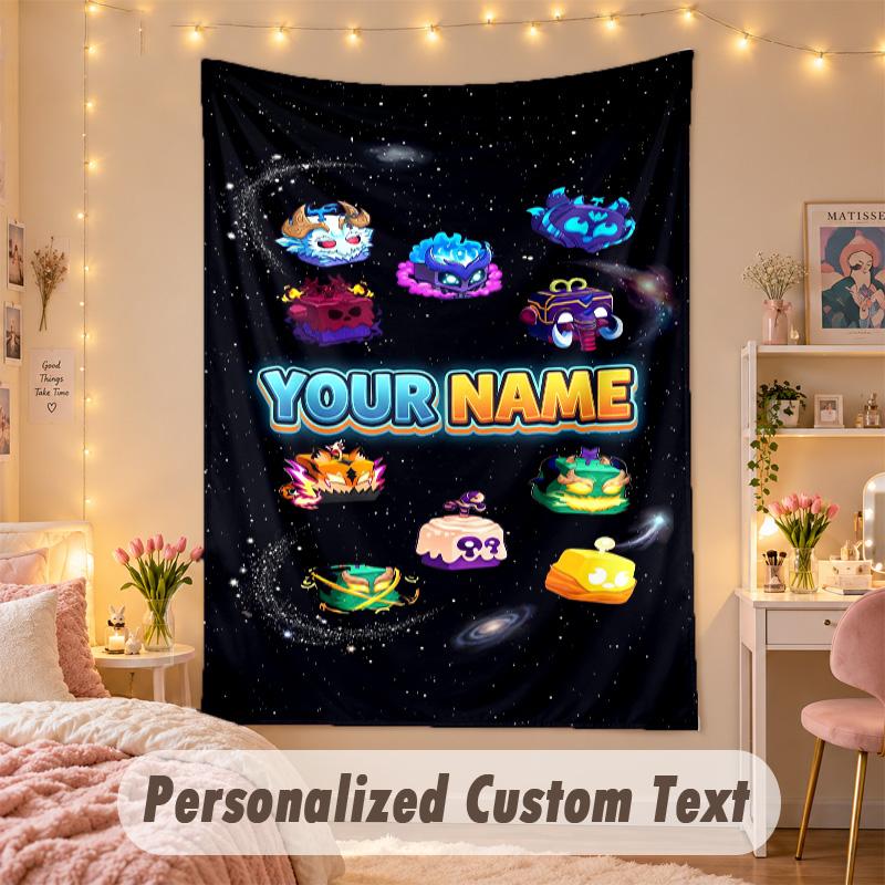 Benutzerdefinierte Personalisierte Wandteppich, Blox Fruits Druck Benutzerdefinierter Text mit Namen Wandkunst zum Aufhängen für Schlafzimmer
