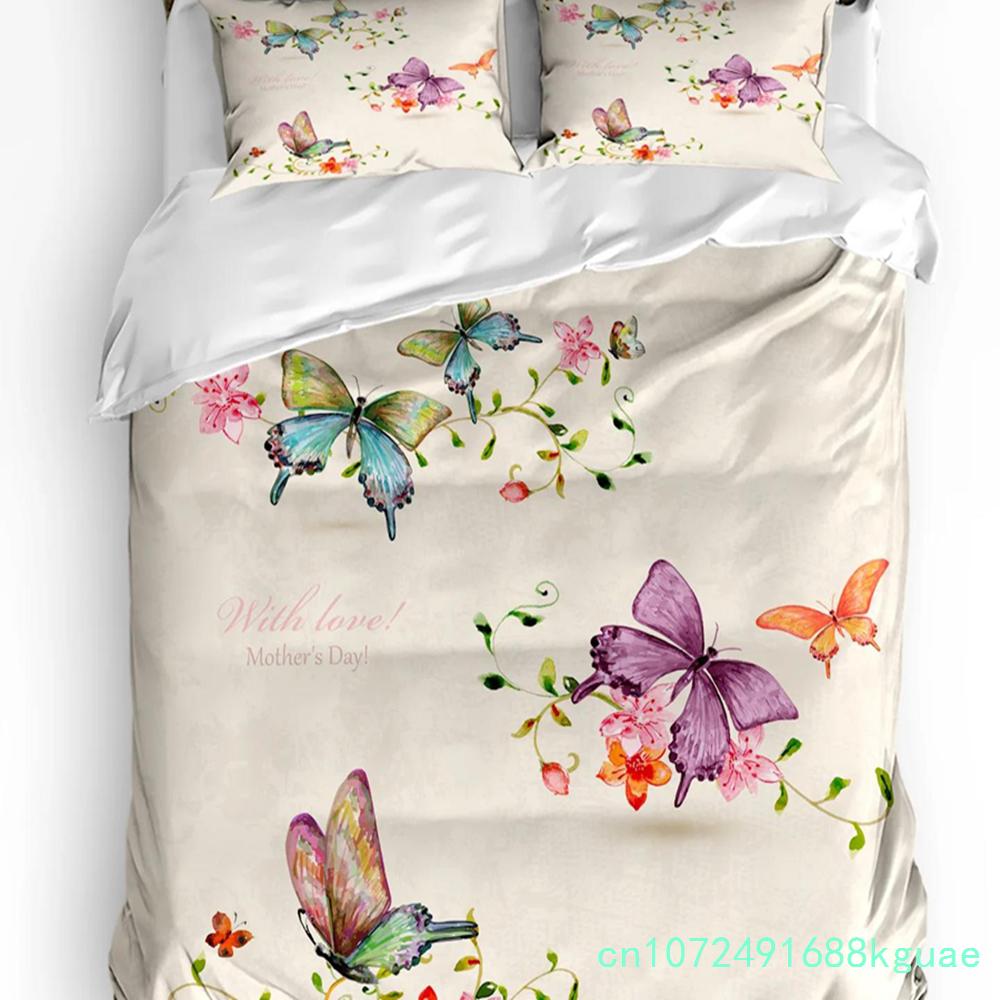 Lily Flowers Butterfly Water Surface Duvet Cover 3pcs Bedding Set Home Textile Quilt Cover Pillowcases Room Bedding Set No Sheet
