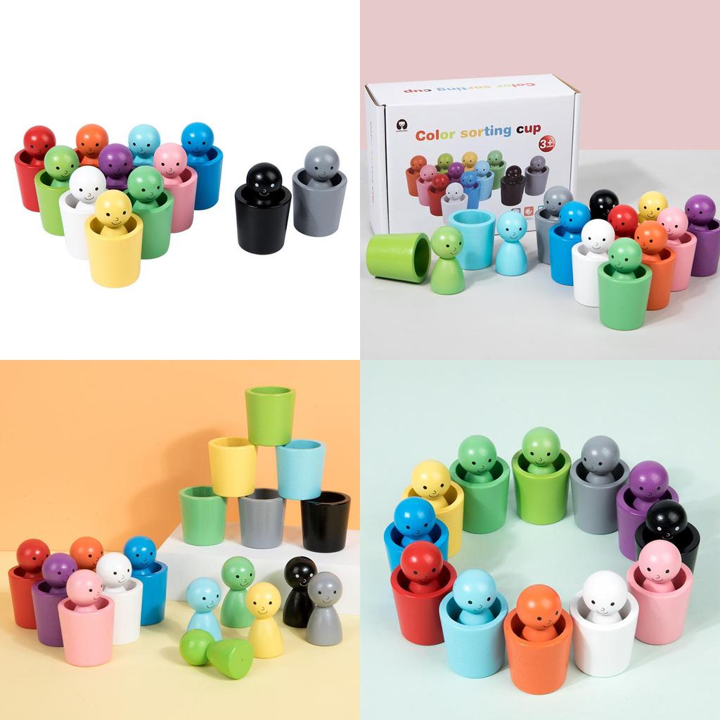 Montessori Farb-Sortierbecher aus Holz für Kinder Hand-Auge-Koordination Lernspielzeug