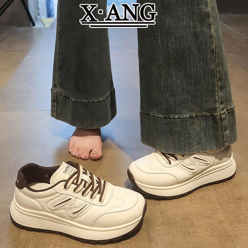 Leather Waffle Platform Dad Shoes New Autumn Shoes Women's Versatile Lightweight Casual Sports Shoes