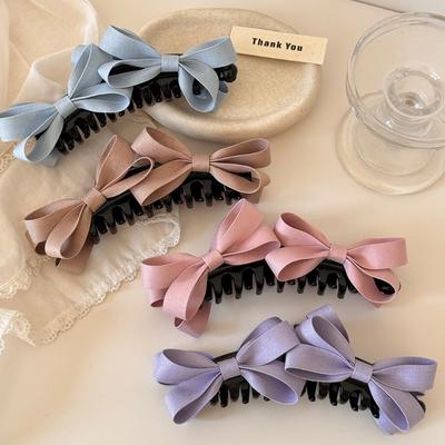 Sweet Double Bow-shaped Banana Clip Hair Accessory for Girls' Small Shangfang Style At The Back of The Head