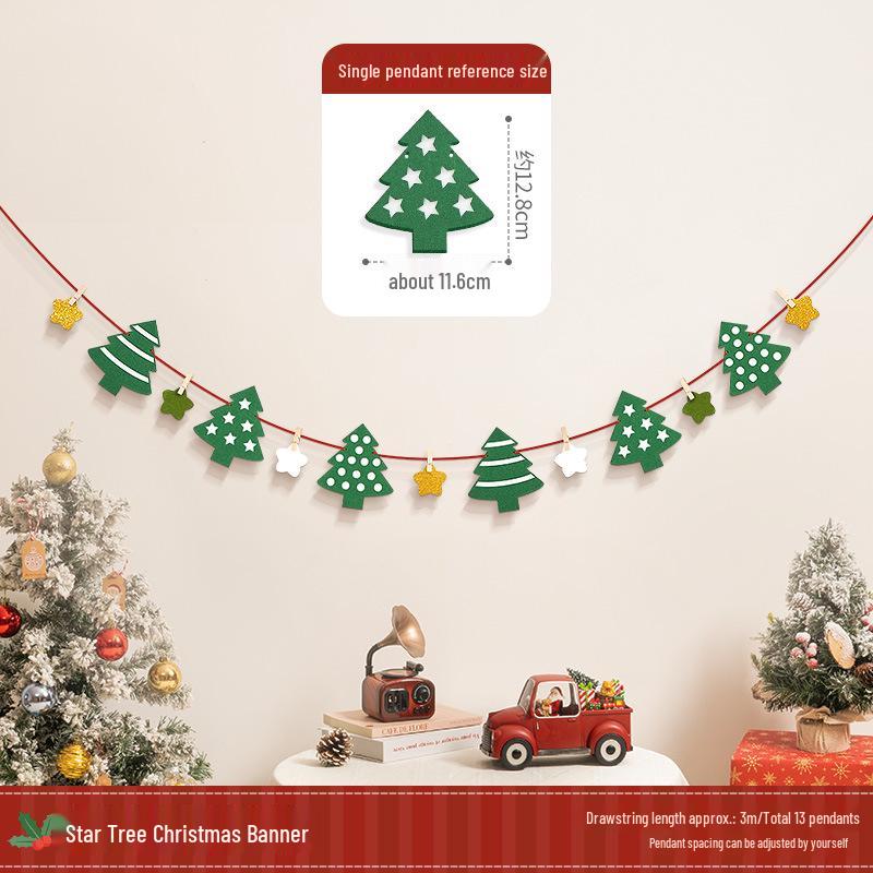 Christmas Tree Hanging Ornaments & Festive Decorations with Atmosphere Lights & Pull Flowers
