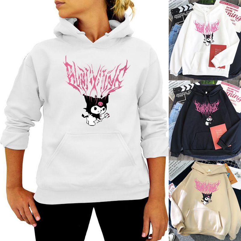 Felpa Kawaii Elegante di Kuromi con Design Grunge Gotico e Stampa Cartoons