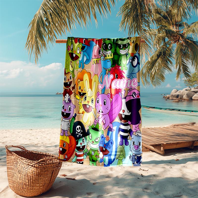 Personalized customized proof beach towel with Happy Tree Friends pattern - soft, absorbent,quick-drying,perfect swimming,camping&bathing