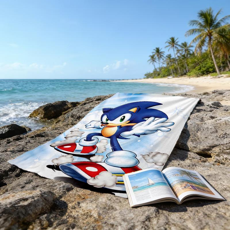 1pc Sonic1 Beach Towel, Beach and Seaside Swimming Pool Equipment, Fashion Pattern, Rectangular, Travel Essentials