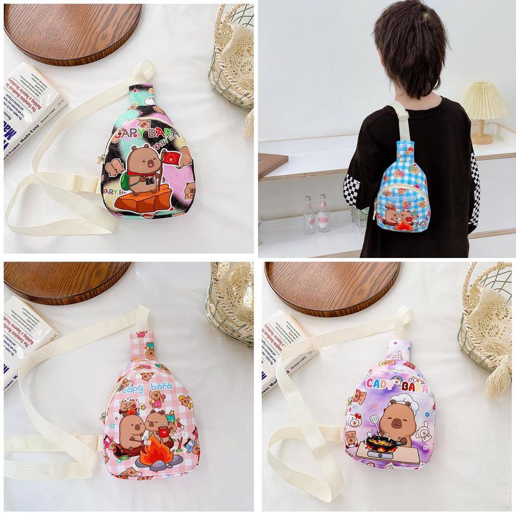 Cartoon Capybara Kids Chest Bag With Polyester Inner Lining For Daily Use