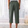Women's Fashionable Loose-Fit Pocket Cotton-Linen Blend High-Waisted Wide-Leg Pants Casual Cropped Trousers