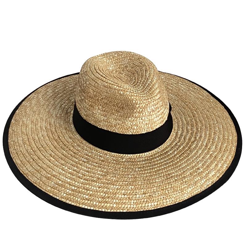 

Big Brim Natural Wheat Straw Jazz Caps Women Panama French Retro Fedora Paper Straw Woven Hat adult size 55-58cm чорний