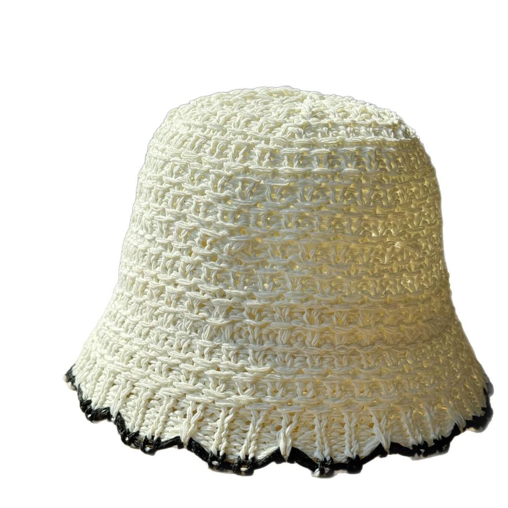 Women's Summer Sun Hat for Beach and Seaside, Sun Protection, Hollow Breathable Woven Bucket Fisherman Hat That Makes the Face Look Smaller