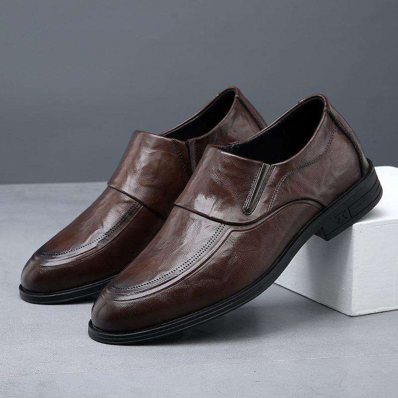 Men's Leather Shoes Spring New Dress Business Inner Heightening Shoes Breathable Heightening Soft Leather Casual Groom Wedding Shoes Men