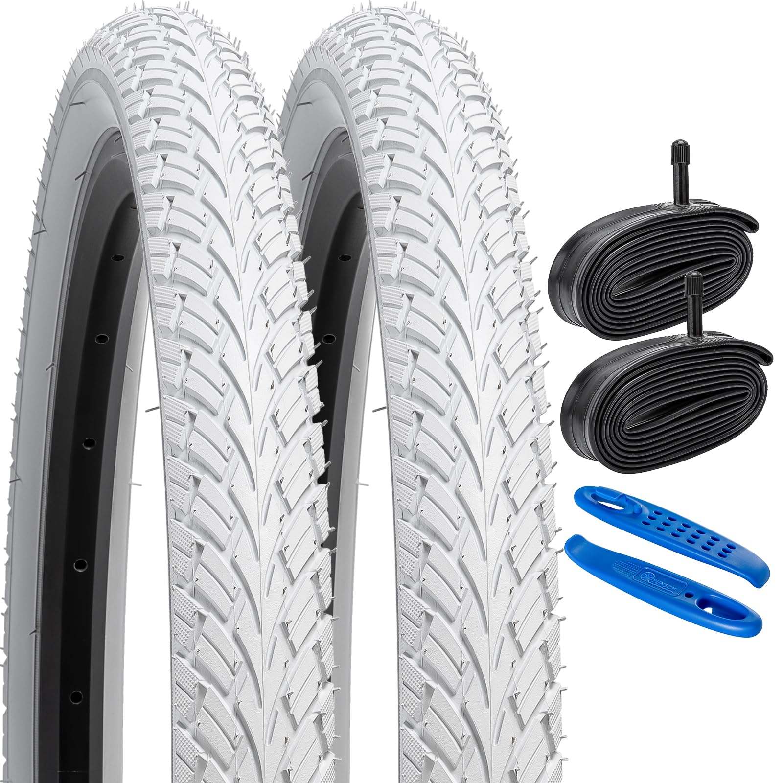 

YunSCM Set of 2 20x1.75 Tires, 20x1.75 47-406 Color Tires + Tubes, 32mm Schrader Valves + Tire Lever, for 20-inch 1.75 Mountain Bikes, Y-5001 (White)