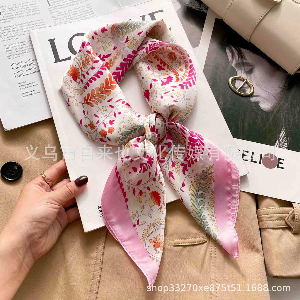 Vielseitiger Mode-Blumen-71 Imitation Seide Quadratisches Tuch Schal High-End Polka-Dot Hals Seidenschal Raute Frühling
