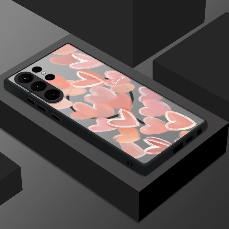 Magnetic Romantic Love Hearts Case For Samsung Galaxy S25 S24 FE S25 Edge S24 S23 S22 S21 Ultra S25 Plus For Magsafe Phone Cover