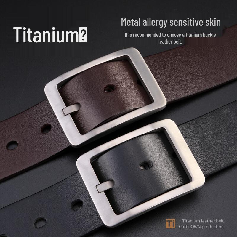 Cattlesboss Men's Pure Titanium First Layer Cowhide Pin Buckle Belt 3166